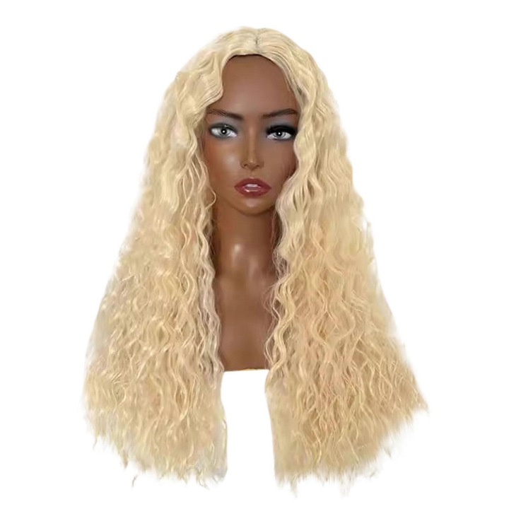 Peruca sintetica lunga, par ondulat, 23.6in, neagra, cu breton, set