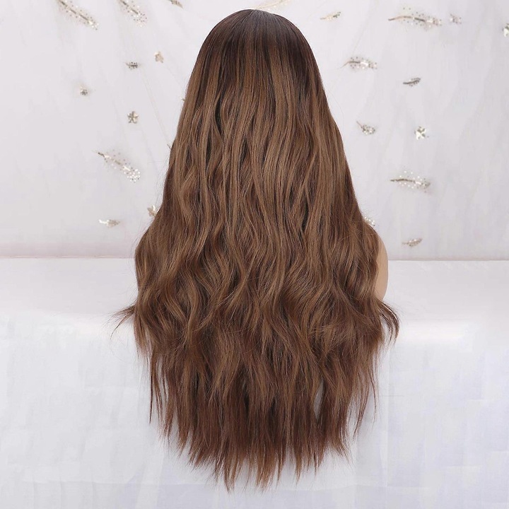 Peruca ondulata pentru femei, 24 inch, culoare maro, usor de intretinut, set ajustabil
