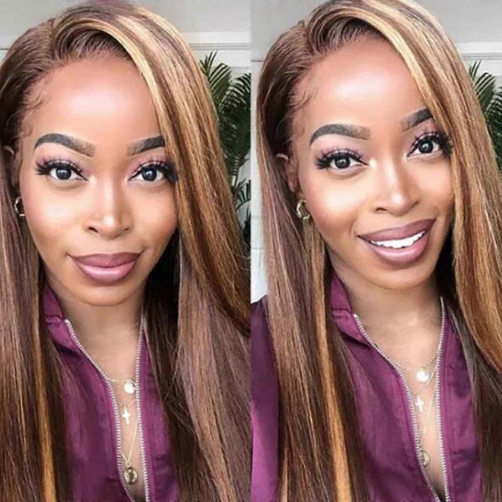 Peruca lunga drepta naturala, bleach si vopsita, maro auriu, set 1 bucata