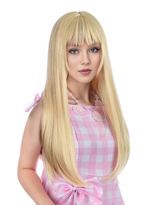 Peruca drepta cu breton auriu, design plasa de trandafiri, confortabila, usor de purtat, set 1 bucata