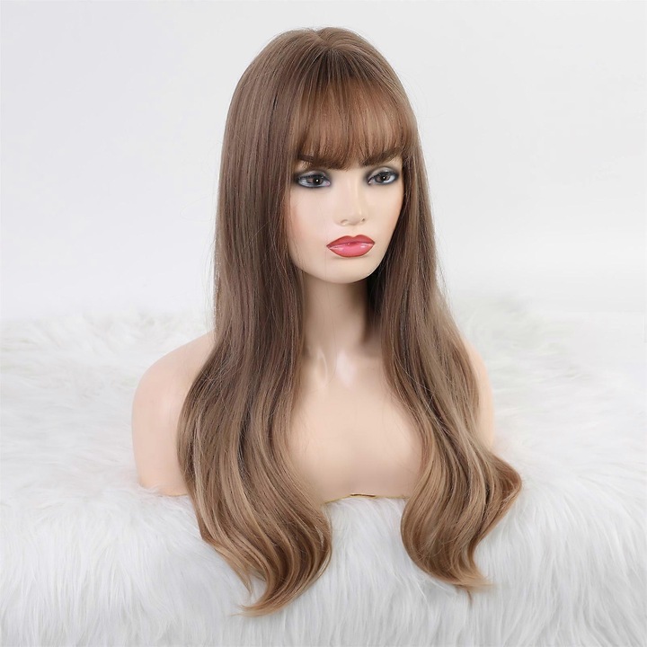 Peruca 60cm volum mare, fibra de temperatura inalta, fara breton, retea de trandafiri, 260g