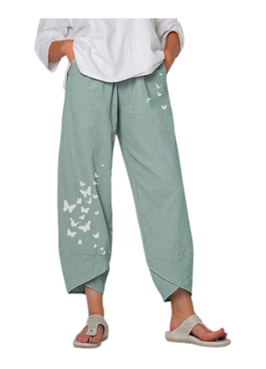 Pantaloni dama, talie elastica, croiala lejera, verde, 3XL INTL