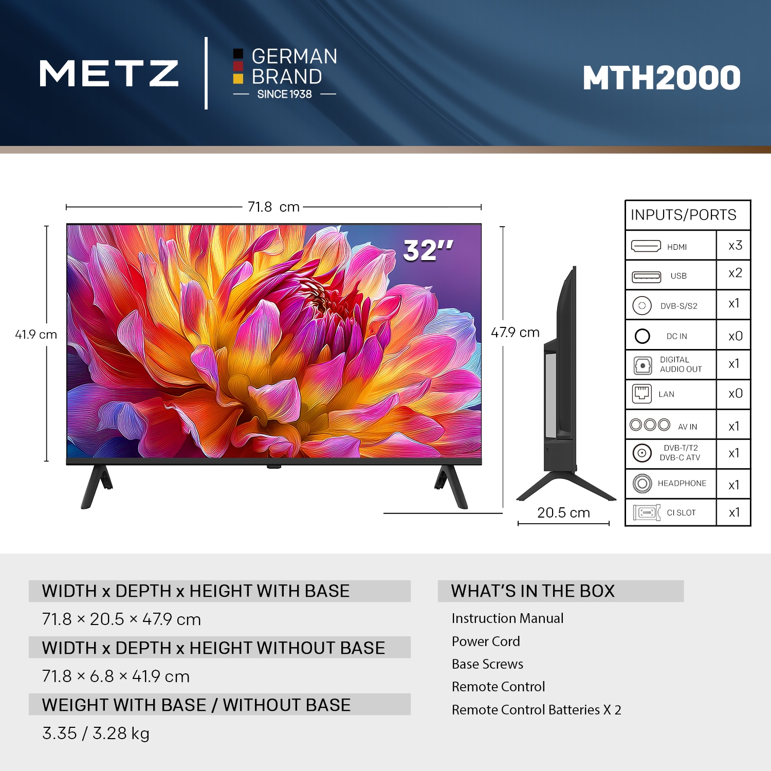 Televizor METZ LED 32MTH2000Z, 80 cm, HD, Clasa E (Model 2026