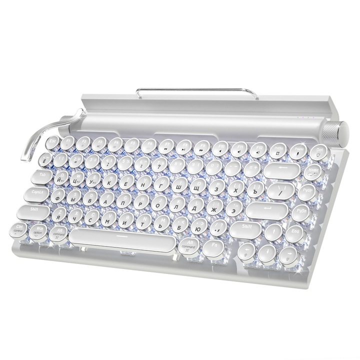 Tastatura mecanica retro punk cu comutatoare albastre, Bluetooth dual-mode, iluminare colorata, 83 de taste, 32.7x17x4.3cm