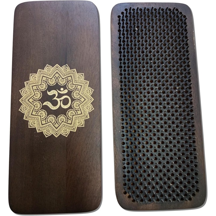 Дъска Садху, йога, 32x4x14см, 4 нива на интензивност, тъмнокафява с мотив Ом