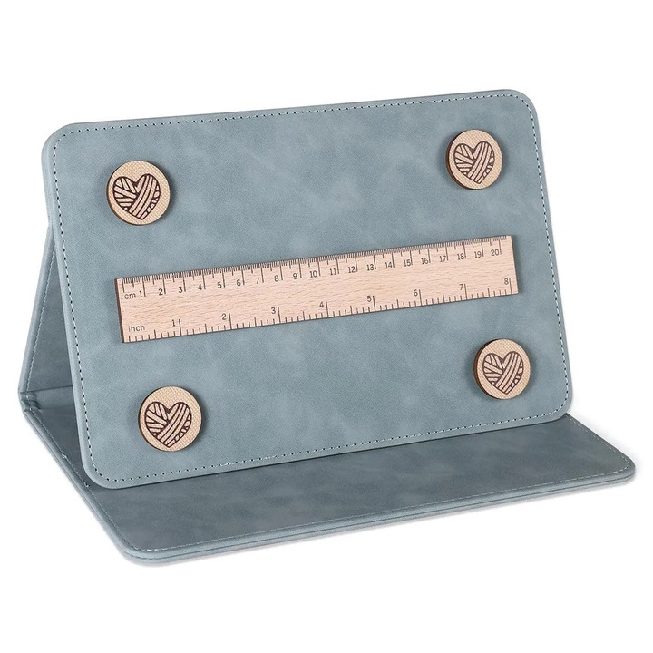 Suport magnetic pentru modele de broderie, set cu 4 patch-uri magnetice, rigla magnetica, compact, albastru