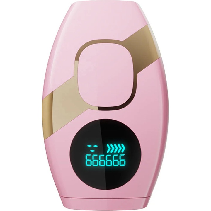 Epilator IPL, 999,999 impulsuri, epilare permanenta si nedureroasa, roz auriu, 22.5x14x8.5cm