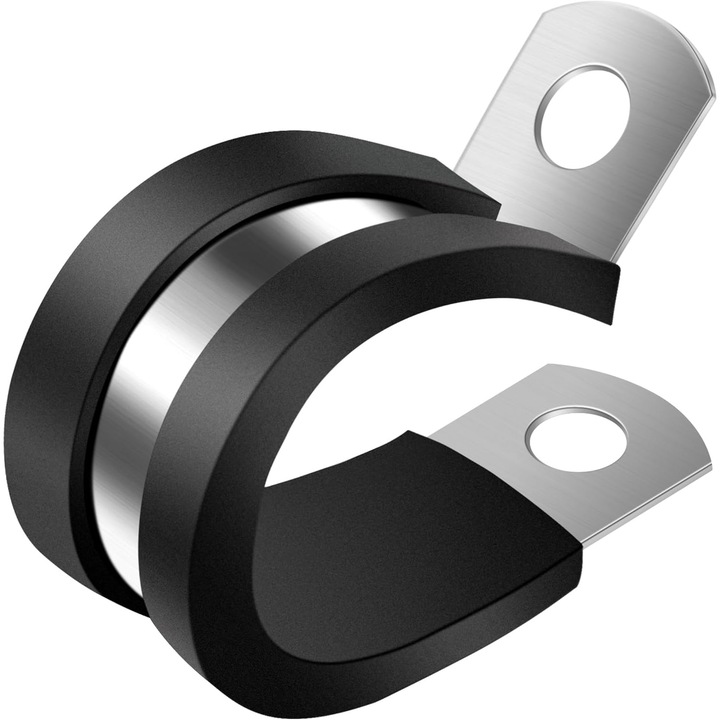 Set 25 cleme cablu din otel inoxidabil si cauciuc, pentru prinderea cablurilor si tevilor, 14 mm