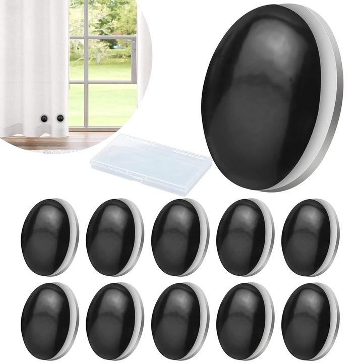 Greutati magnetice rotunde pentru perdele si fete de masa, 30g, negre, set 10 perechi, 4cm