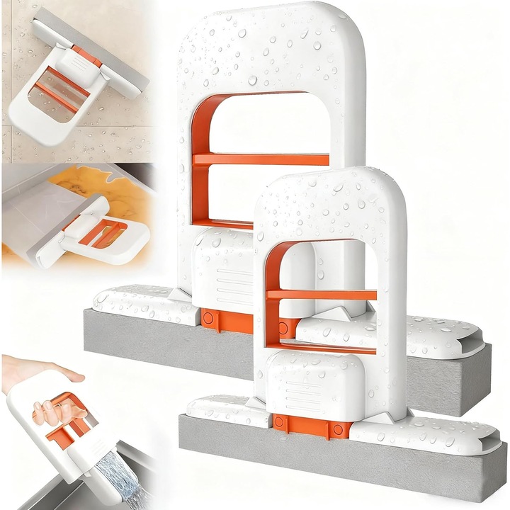 Mop mini pentru birou, sistem de curatare umed si uscat, set 2 bucati, design cu maner scurt, utilizare in restaurante, feronerie, oglinzi, masini