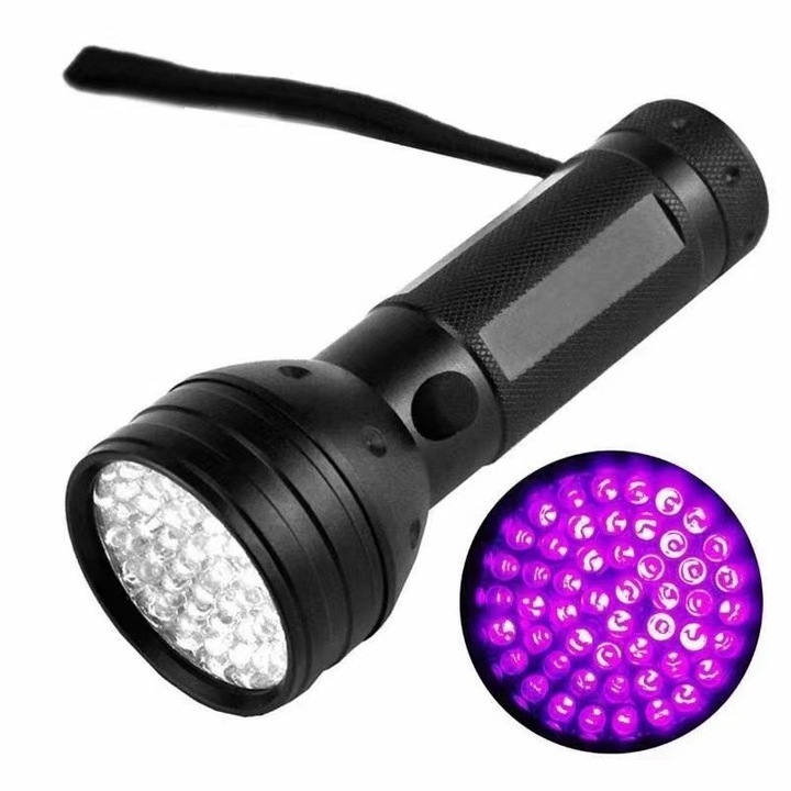 Lanterna UV, lampa portabila cu 51 LED-uri, detector de chihlimbar, neagra, dimensiuni compacte