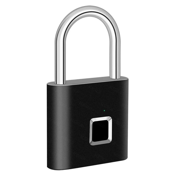 Lacat inteligent cu amprenta, negru, rezistent la apa si rugina, pentru usi si dulapuri