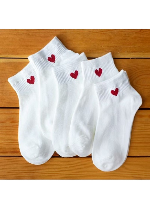 Sosete dama cu model inima, set 10 perechi, bumbac, confortabile, multicolor