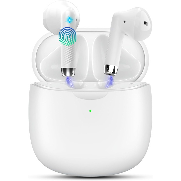 Casti wireless Bluetooth, 5.3, alb, set cu 2 casti, 5x4x2cm