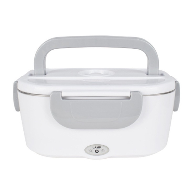 Cutie alimentara electrica 1.5L, design silentios, interior din otel inoxidabil, pentru birou sau masina, gri