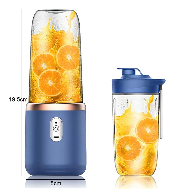 Hordozható turmixgép 400ml, USB újratölthető, rózsaszín