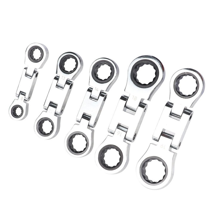 Set chei cu cap flexibil, 5 piese, 8-19 mm, design stubby, rezistent la coroziune