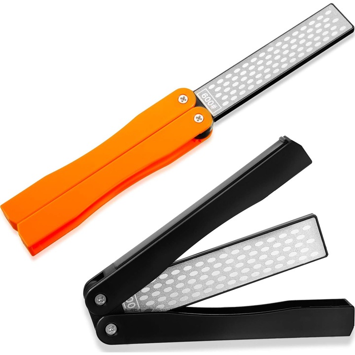Ascutitoare pentru unelte de gradina, set 2 piese, design pliabil, diamant 400/600, negru si portocaliu
