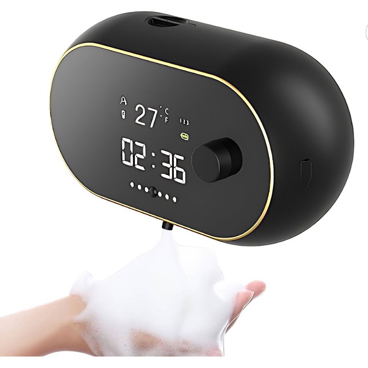 Automata habszappan adagoló, 450ml, fekete/fehér, öntisztító, falra szerelhető, LCD kijelzővel