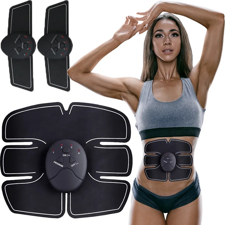 Dispozitiv de stimulare musculara abdominala, 6 moduri, set cu 1 pad abdominal, 2 paduri pentru umeri, 3 telecomenzi, 21x10x2.3cm
