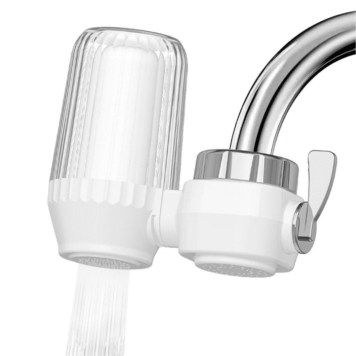 Filtru de apa pentru robinet, sistem de filtrare, design transparent, utilizare versatila