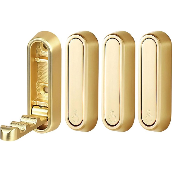 Set 4 cuiere pliabile din aliaj de zinc, aurii, rezistente la apa, pentru usi, 15kg, fara gaurire