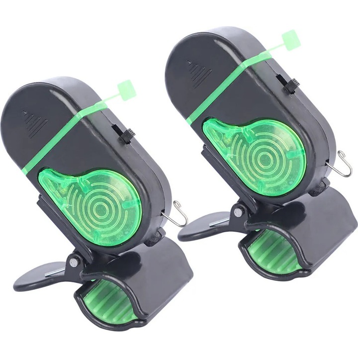 Set de 2 semnalizatoare electronice pentru pescuit, cu clips, alarma sonora si LED, accesorii pentru pescuit nocturn