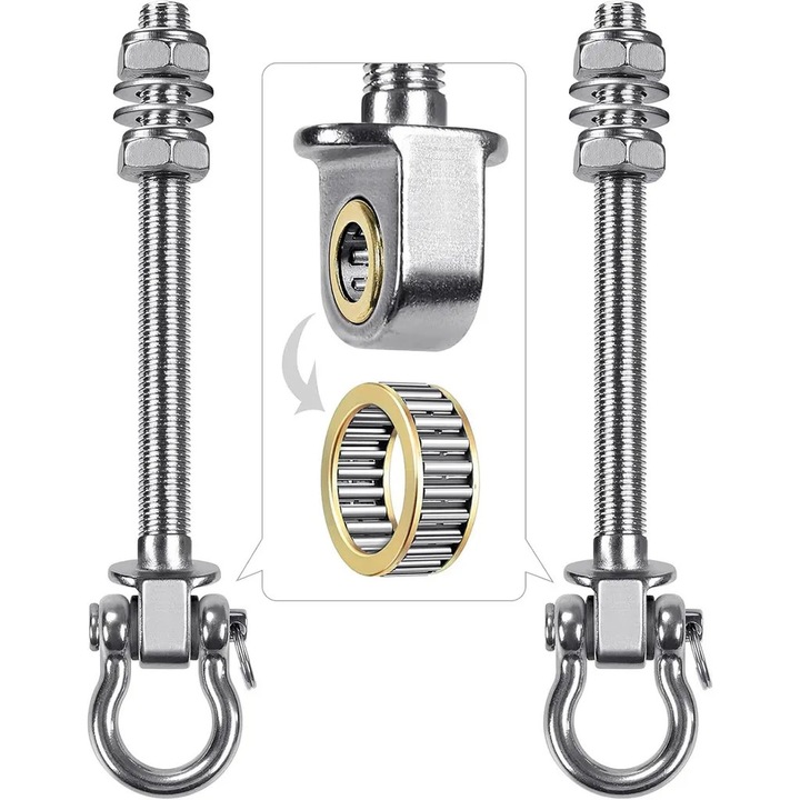 Set 2 carlige suspendare, otel inoxidabil 304, rezistente, rotative 180°, pentru leagane, scaune suspendate, 15x5cm