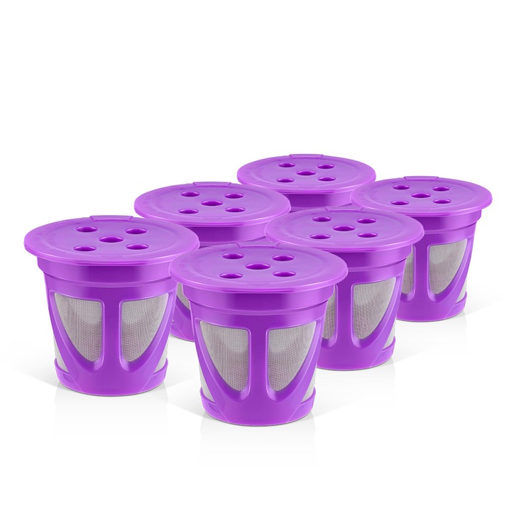 Capsule reutilizabile pentru cafea, 6 bucati, 5 gauri, violet