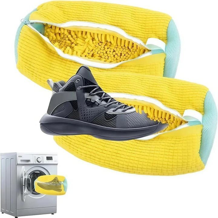 Set de 2 saci de curatare pentru incaltaminte, material poliester-bumbac, galben, 39x19cm