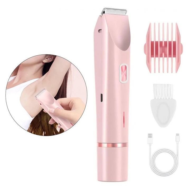 Epilator electric cu doua capete, utilizare umeda si uscata, impermeabil, pentru ingrijirea corpului si fetei, incarcare rapida Type-C