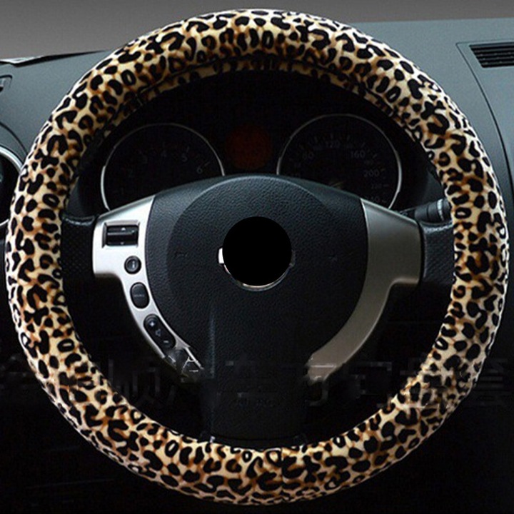 Husa volan auto, leopard, 38x38cm, set cu suport pentru cana