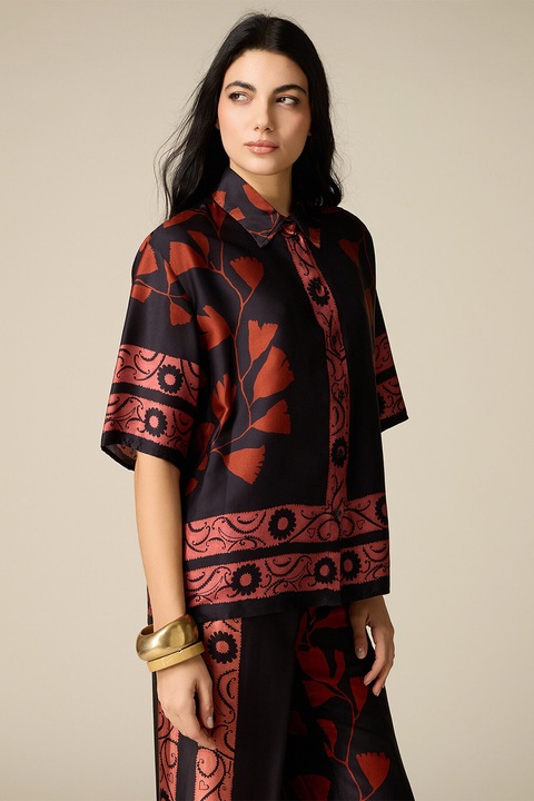 Oltre, Camaa cu aspect de satin, model si maneci medi, Rosu/Negru, S