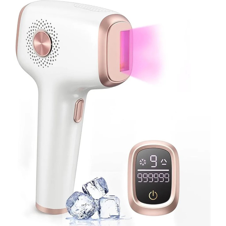 Epilator IPL, 999,999 impulsuri de lumina, 9 niveluri de energie, functie de racire, 300g