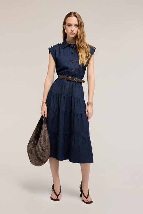 Motivi, Rochie evazata din denim, Bleumarin, 32