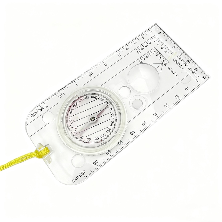 Busola de alpinism, cu curea de gat, cu lentila de marire, impermeabila, cu scale de masurare, dimensiuni 10x15cm