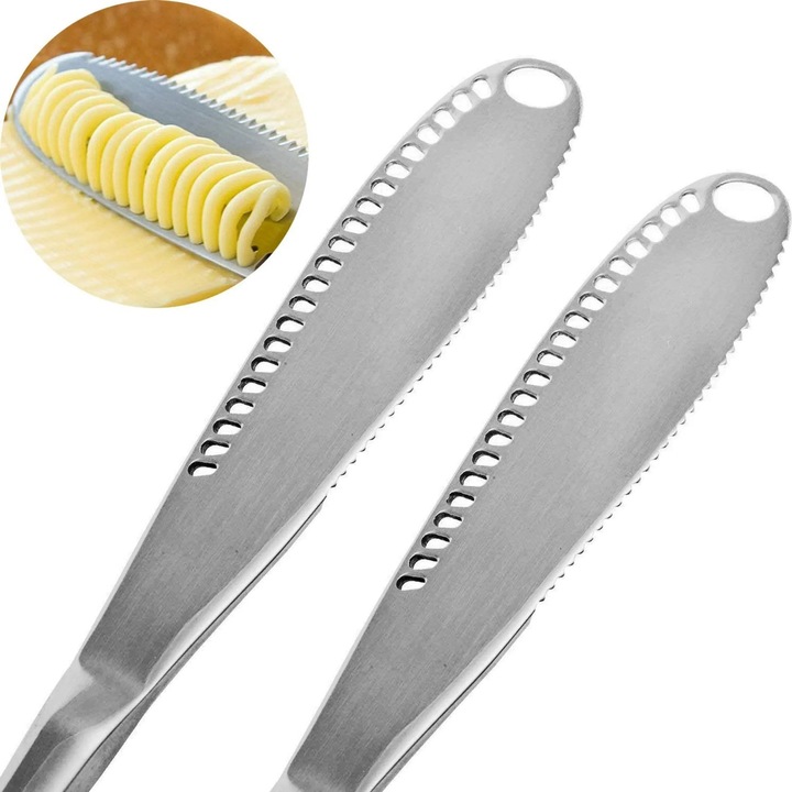 Set de 2 cutite din otel inoxidabil pentru unt, cu lama zimtata, design elegant, usor de utilizat