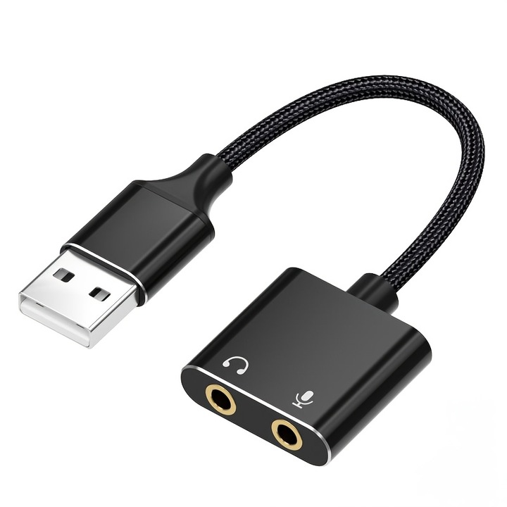 Placa de sunet USB, adaptor cu jack-uri de 3.5mm, design compact, audio de inalta fidelitate