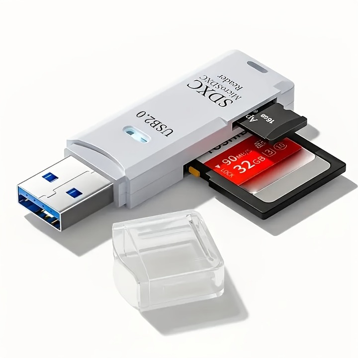 Cititor de carduri 2-in-1, USB 2.0, 5Gbps, compatibil cu SD/MMC/RS-MMC/UHS-I, material PVC, pentru PC si camera