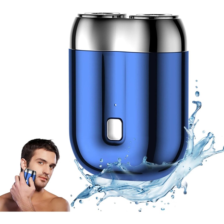 Aparat de ras electric pentru barbati, 100% spalabil, design modern, incarcare rapida, albastru