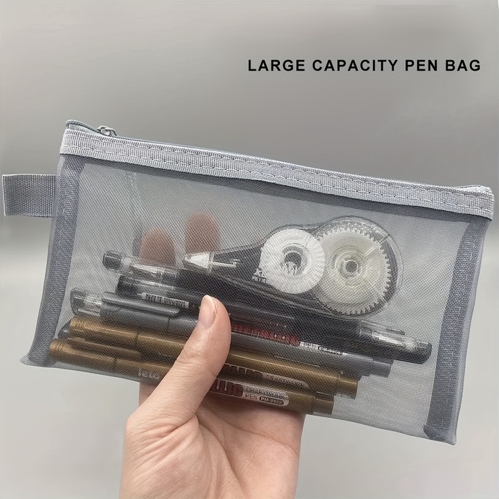 Set 2 Penare A6 din plasa transparenta, pentru studenti, examene, documente de birou, cu fermoar