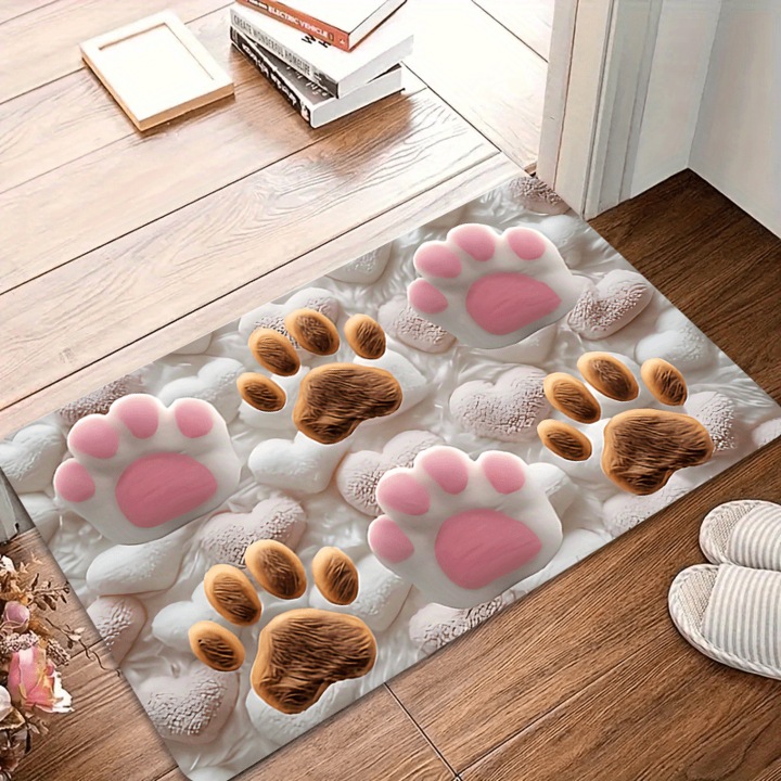 Covor cat paw, roz si maro, material flanel, lavabil, 1 bucata