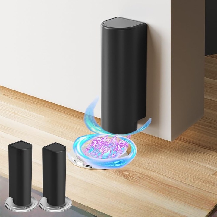 Set 2 suporturi magnetice pentru usi, din otel inoxidabil, design ultra-subtire, negru