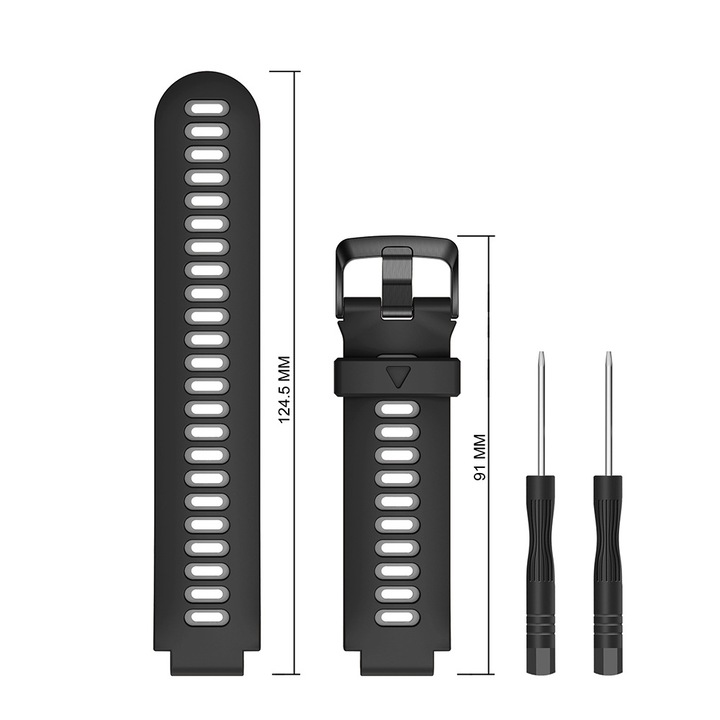 Bratara de inlocuire pentru ceas Garmin, silicon, neagra, 14-22cm, set cu 2 surubelnite