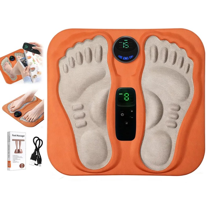 Aparat de masaj pentru picioare, 15 niveluri de intensitate, 30x29cm, set cu telecomanda