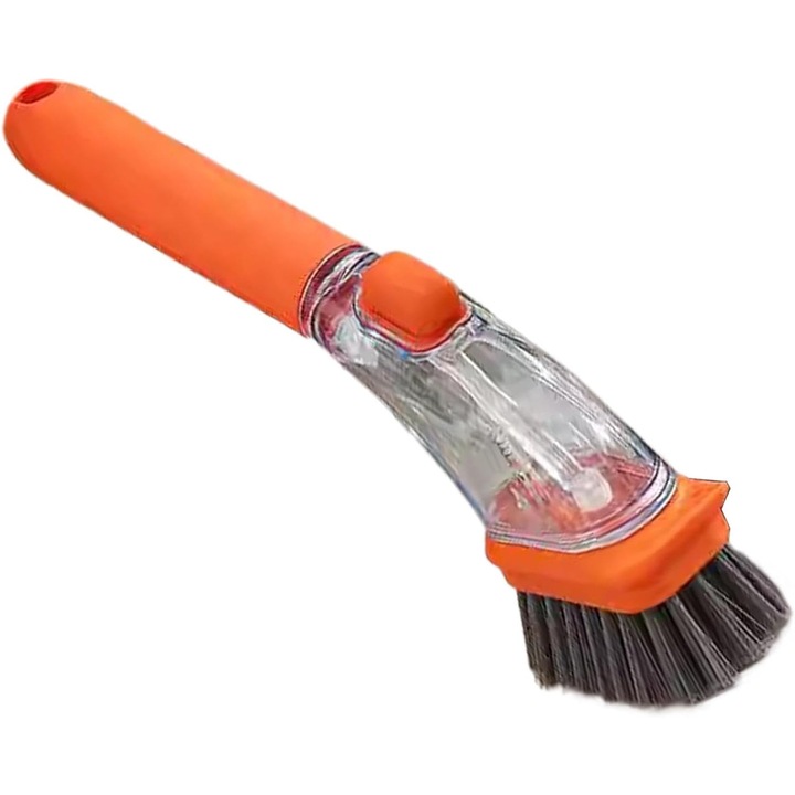 Perie de spalat vase cu dispenser de sapun, burete ergonomic, portocalie