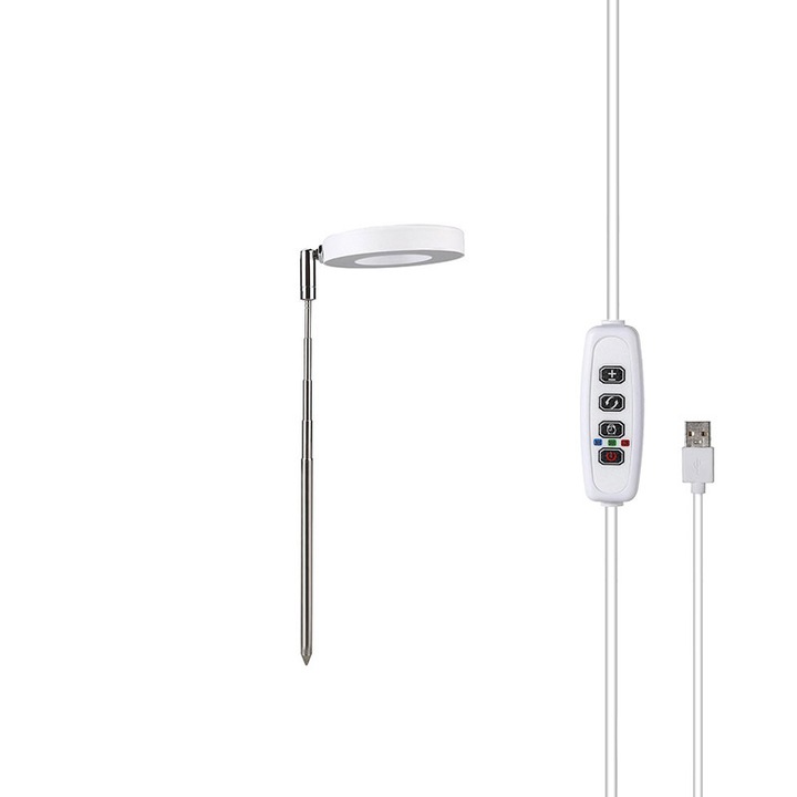 Lumina pentru cresterea plantelor, tip halo, spectru complet rosu si albastru, inaltime ajustabila 16.5-60cm, 10 niveluri de intensitate, set pentru plante de interior.