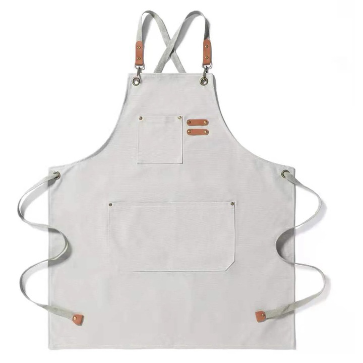 Sort de bucatarie impermeabil cu 3 buzunare si bretele ajustabile, bej