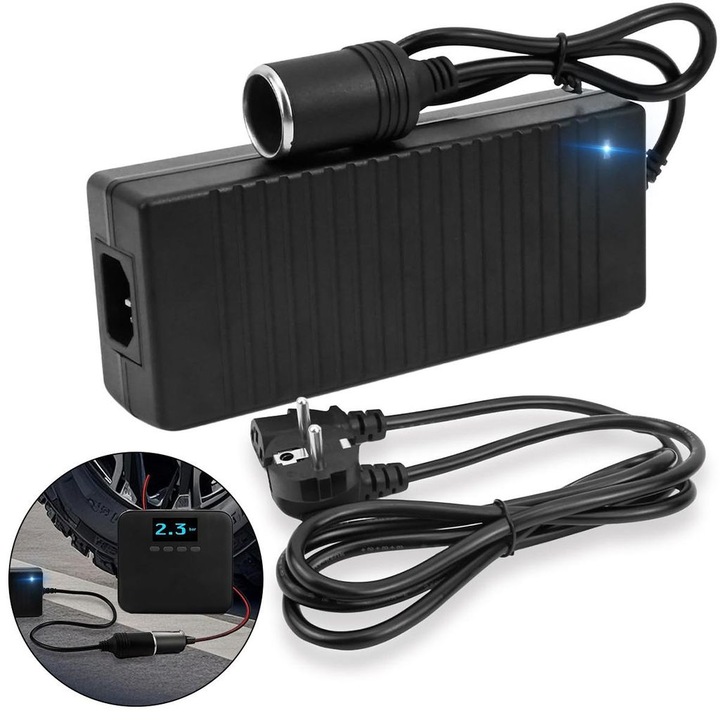 Inversor de putere 220V la 12V, adaptor auto 180W 15A, pentru aparate electrice de 12V, dimensiuni 11.5x5.8x3.5cm