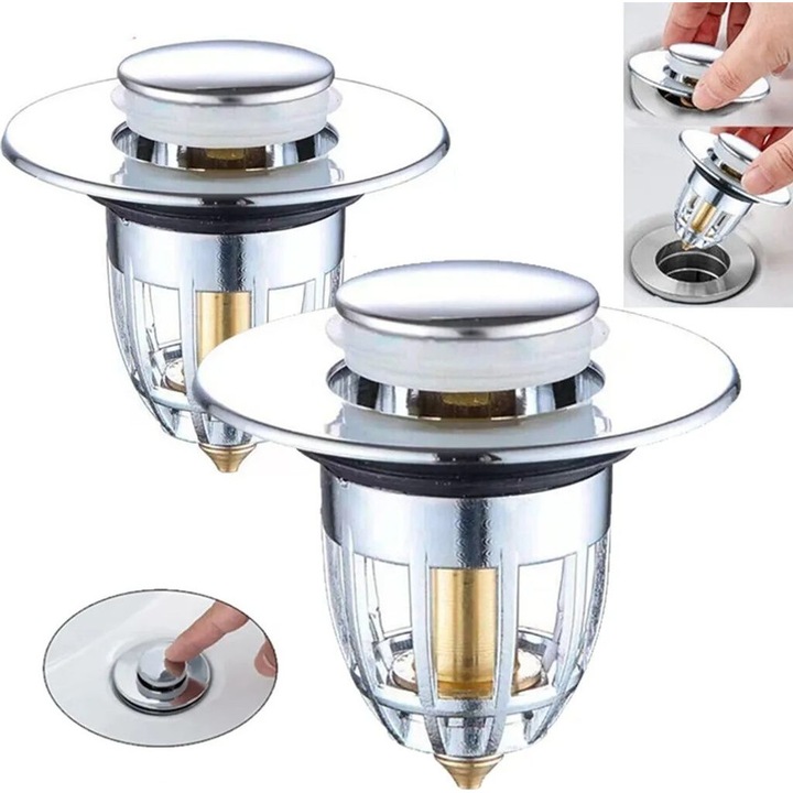 Set de dopuri universale pentru chiuveta, 2 piese, rezistent la coroziune, instalare usoara, multicolor